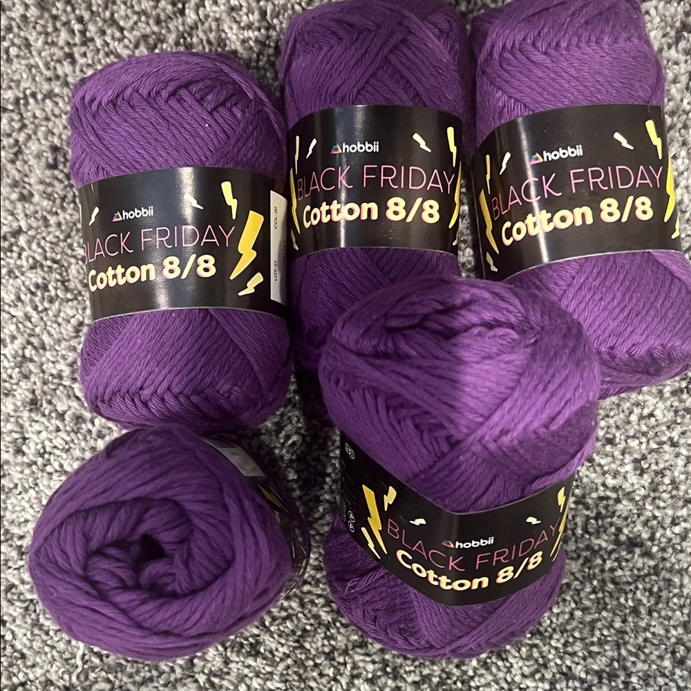 Hobbii Black Friday  Cotton 8/8 Yarn  Purple lot of 5 Discontinued.